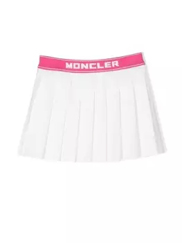 Moncler Enfant logo-waist pleated skirt, белый