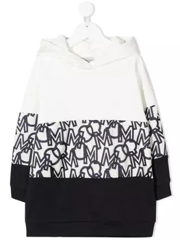 Moncler Enfant платье с капюшоном и монограммой, белый