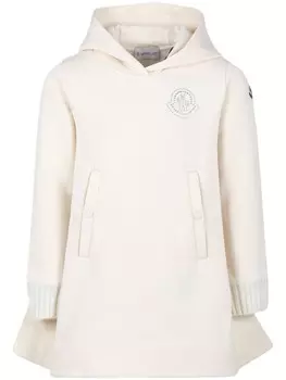 Moncler Enfant платье с капюшоном и кристаллическим логотипом, белый