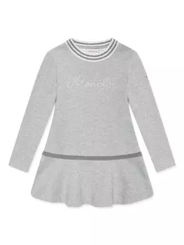 Moncler Enfant платье с вышитым логотипом, серый