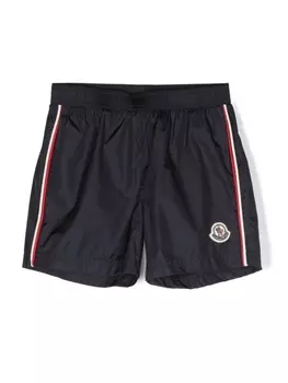 Moncler Enfant плавки-шорты с нашивкой-логотипом, синий