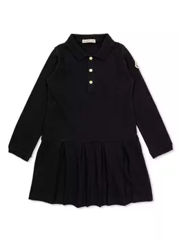 Moncler Enfant плиссированное платье с логотипом, синий