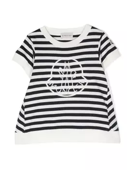 Moncler Enfant полосатая футболка с вышитым логотипом, синий