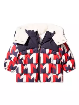 Moncler Enfant пуховик Evano с капюшоном и монограммой, синий