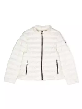 Moncler Enfant пуховик на молнии с нашивкой-логотипом, белый