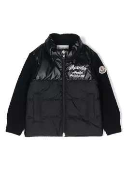 Moncler Enfant пуховик на молнии с нашивкой-логотипом, синий