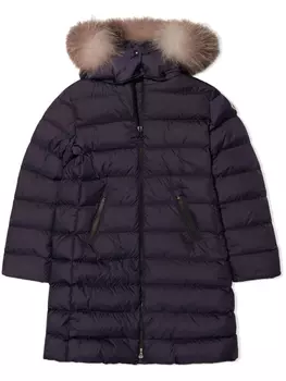 Moncler Enfant пуховик с искусственным мехом на капюшоне, синий