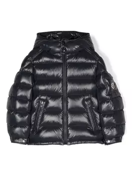 Moncler Enfant пуховик с капюшоном и нашивкой-логотипом, синий