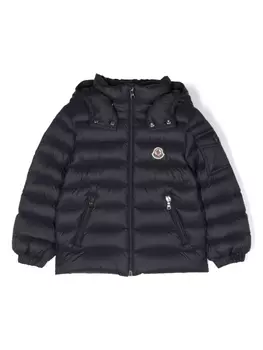 Moncler Enfant пуховик с капюшоном и нашивкой-логотипом, синий