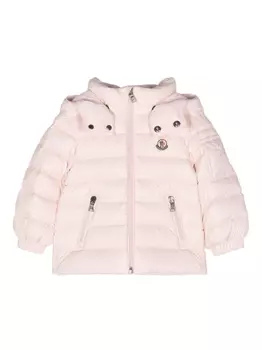 Moncler Enfant пуховик с капюшоном и нашивкой-логотипом, розовый