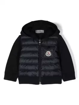 Moncler Enfant пуховик с капюшоном и нашивкой-логотипом, синий