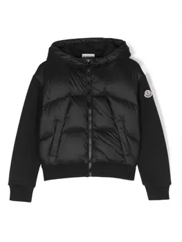 Moncler Enfant пуховик с капюшоном и нашивкой-логотипом, черный