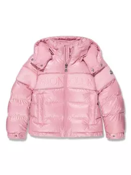 Moncler Enfant пуховик с капюшоном и вышитым логотипом, розовый