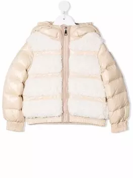 Moncler Enfant пуховик с контрастной вставкой, нейтральный цвет
