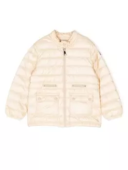 Moncler Enfant пуховик с нашивкой-логотипом, белый