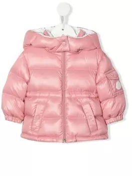 Moncler Enfant пуховик с нашивкой-логотипом, розовый