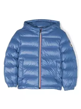 Moncler Enfant пуховик с нашивкой-логотипом, синий