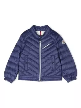 Moncler Enfant пуховик с нашивкой-логотипом, синий
