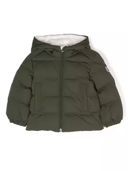 Moncler Enfant пуховик с нашивкой-логотипом, зеленый