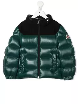 Moncler Enfant пуховик со вставками, зеленый