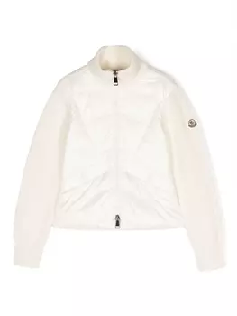 Moncler Enfant пуховик в рубчик с высоким воротником, белый