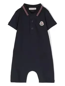 Moncler Enfant ромпер с воротником поло и нашивкой-логотипом, синий