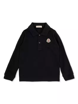 Moncler Enfant рубашка поло с длинными рукавами и трехцветной отделкой, синий