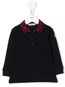 Moncler Enfant рубашка поло с длинными рукавами и логотипом, синий