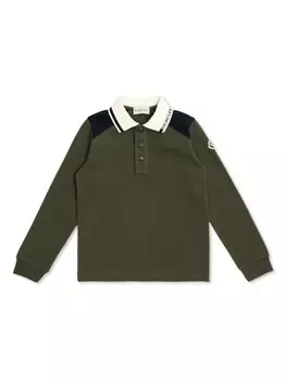 Moncler Enfant рубашка поло с вышитым логотипом, зеленый