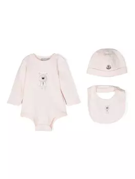 Moncler Enfant с принтом логотипа babygrow (набор из трех штук), розовый