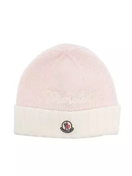 Moncler Enfant шапка бини из вирджинской шерсти с нашивкой-логотипом, розовый