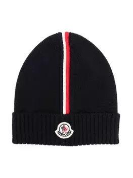 Moncler Enfant шапка бини с логотипом, синий