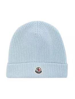 Moncler Enfant шапка бини с нашивкой-логотипом, синий