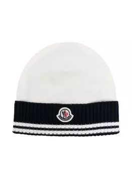 Moncler Enfant шапка бини с нашивкой-логотипом, белый