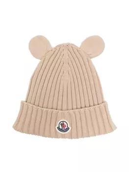 Moncler Enfant шапка бини с нашивкой-логотипом, нейтральный цвет