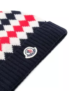 Moncler Enfant шапка бини с нашивкой-логотипом, синий