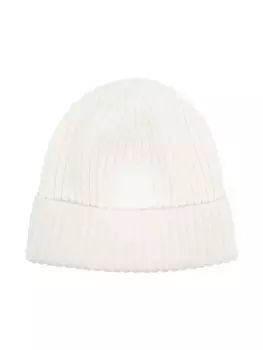 Moncler Enfant шапка бини в рубчик с нашивкой-логотипом, белый