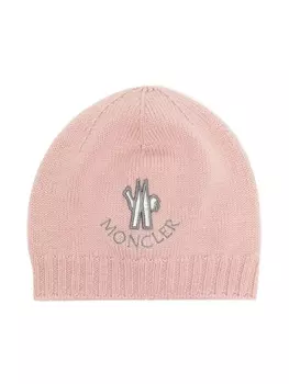 Moncler Enfant шерстяная шапка бини с нашивкой-логотипом, розовый