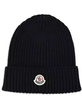 Moncler Enfant шерстяная шапка с нашивкой-логотипом, черный