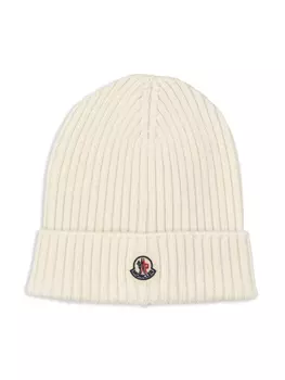 Moncler Enfant шерстяная шапка с нашивкой-логотипом, белый