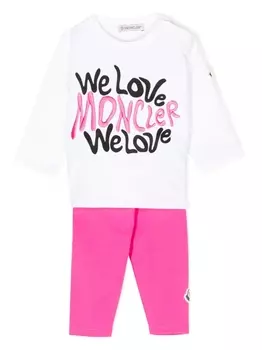 Moncler Enfant спортивный костюм с надписью, белый