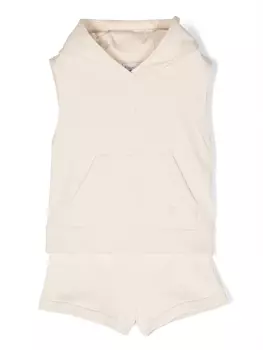 Moncler Enfant спортивный костюм с вышитым логотипом, нейтральный цвет