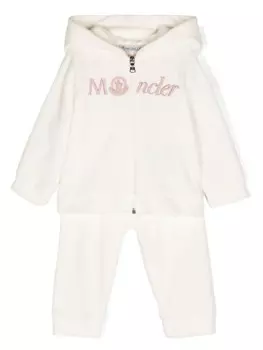Moncler Enfant спортивный костюм с вышитым логотипом, нейтральный цвет
