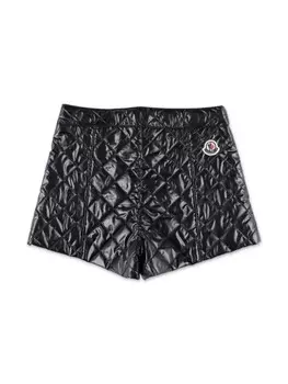 Moncler Enfant стеганые шорты из искусственной кожи, черный