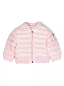 Moncler Enfant стеганый пуховик Ter с нашивкой-логотипом, розовый