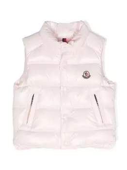 Moncler Enfant стеганый жилет с нашивкой-логотипом, розовый