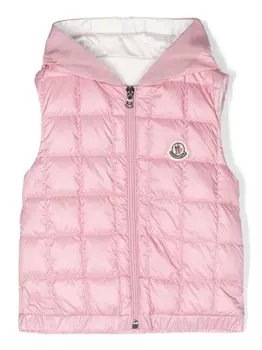 Moncler Enfant стеганый жилет с нашивкой-логотипом, розовый