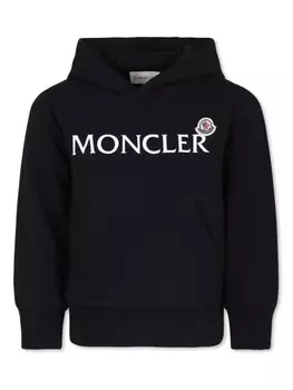 Moncler Enfant толстовка с капюшоном из хлопка с логотипом, черный