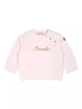 Moncler Enfant толстовка с круглым вырезом и логотипом, розовый