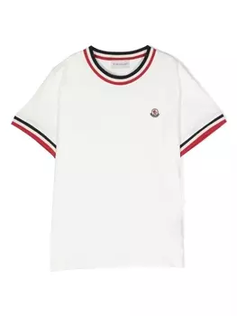 Moncler Enfant толстовка с нашивкой-логотипом и полосками, белый